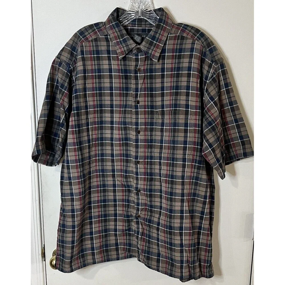 Banana Republic Mens XL 100% Cotton Plaid Short Sleeve Button Front Shirt